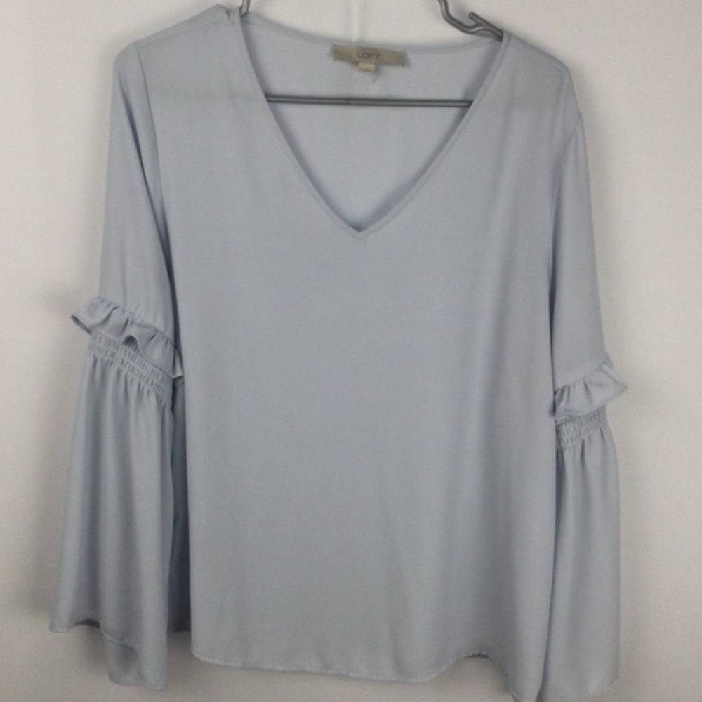LOFT Soft Blue Ruffle Sleeve Blouse